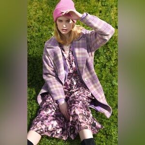 Greylin collection lapel plaid coat purple NWOT